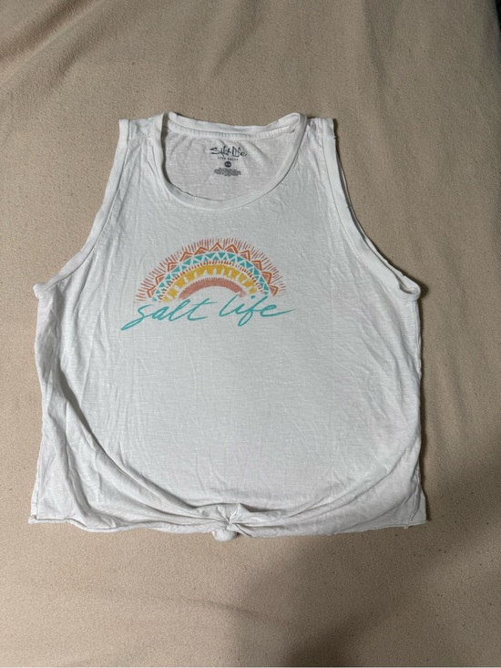 Salt Life Tops - Salt Life White Tank with Multicolor Sunrise Graphic